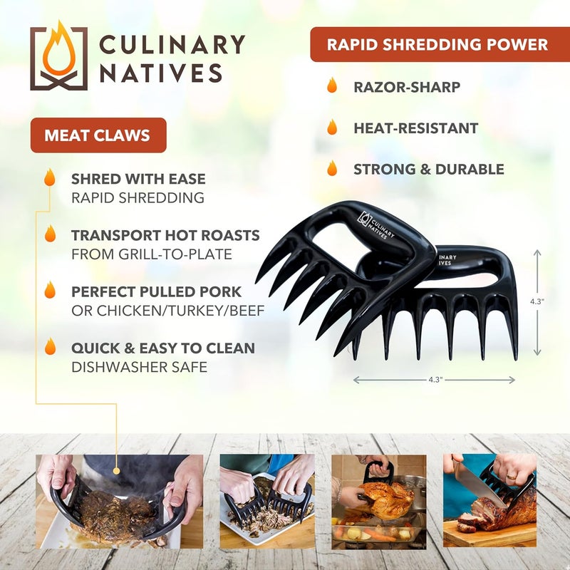 CULINARY NATIVES Smoker Gloves and Meat Claws | No.1 Heat Resistant BBQ Grill Gloves | Meat Shredder Claws | Thermometer | Silicone Smoker Oven Mitts & Pulled Pork Shredders | Barbecue, Grilling, Smoking, Shredding - Image 3